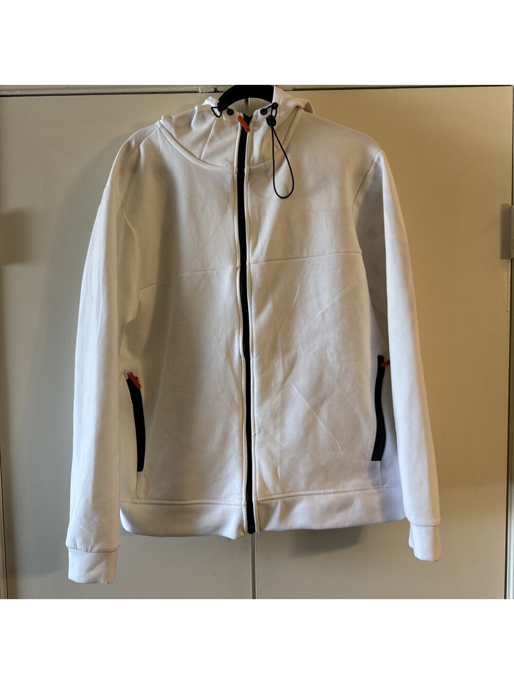 Zara Man White Hooded Technical Zip-Up Jacket Hoodie Men's Size L Techwear